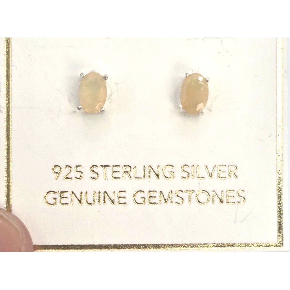 Genuine Ethiopian Opal Stud Earrings Oval Sterling Silver Bezel 6x4mm Handmade